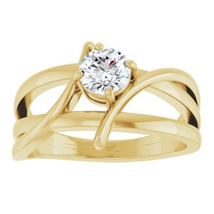 14K Yellow Gold Round 5.2 Mm Polished 1/2 Ct Lab-Grown Diamond Ring Size 7