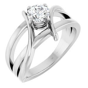 14K White Gold Round 5.2 Mm Polished 1/2 Ct Lab-Grown Diamond Ring Size 7