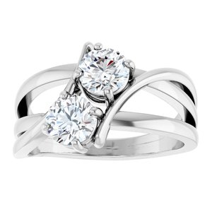 14K White Gold Round 5.2 Mm Polished 1 Ctw Lab-Grown Diamond 2-Stone Ring Size 7