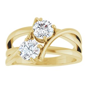 14K Yellow Gold Round 5.2 Mm Polished 1 Ctw Lab-Grown Diamond 2-Stone Ring Size 7