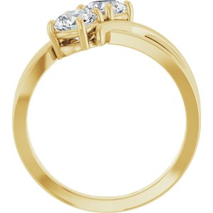 14K Yellow Gold Round 5.2 Mm Polished 1 Ctw Lab-Grown Diamond 2-Stone Ring Size 7