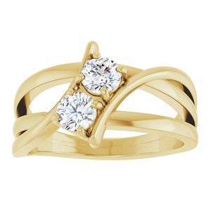 14K Yellow Gold Round 4.1 Mm Polished 1/2 Ctw Lab-Grown Diamond 2-Stone Ring Size 7