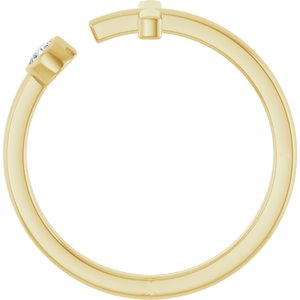 14K Yellow Gold Round 2.5 Mm Polished .06 Ct Natural Diamond Negative Space Cross Ring Size 7