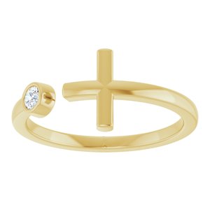 14K Yellow Gold Round 2.5 Mm Polished .06 Ct Natural Diamond Negative Space Cross Ring Size 7