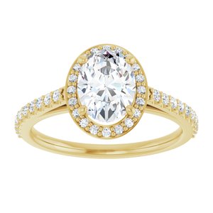 14K Yellow Gold 8x6 mm Oval Forever One??Colorless Lab-Grown Moissanite & 1/4 CTW Natural Diamond Engagement Ring Size 7