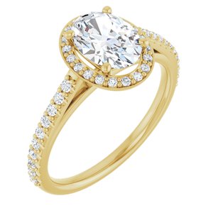 14K Yellow Gold 8x6 mm Oval Forever One??Colorless Lab-Grown Moissanite & 1/4 CTW Natural Diamond Engagement Ring Size 7