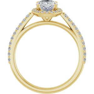 14K Yellow Gold 8x6 mm Oval Forever One??Colorless Lab-Grown Moissanite & 1/4 CTW Natural Diamond Engagement Ring Size 7