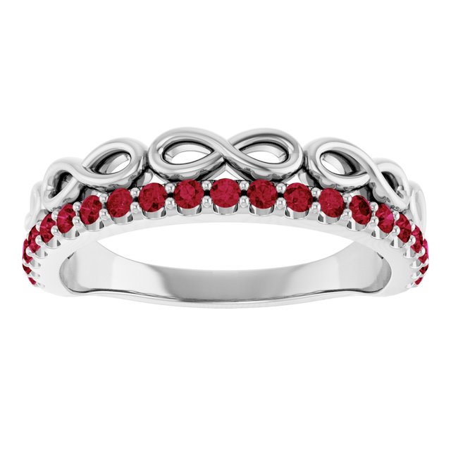 Platinum Round 1.5 Mm Polished Natural Ruby Infinity-Inspired Stackable Ring, Size 7