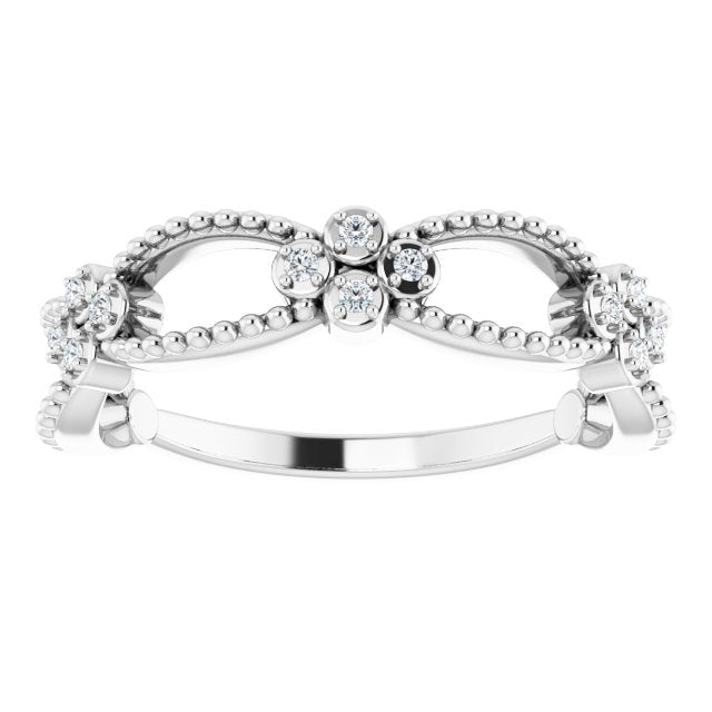14K White Gold Round 1.1 Mm Polished .06 Ctw Natural Diamond Stackable Beaded Ring, Size 7