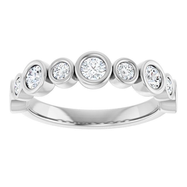 14K White Gold Round 3 Mm Polished 3/4 Ctw Natural Diamond Anniversary Band, Size 7