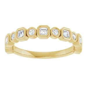 14K Yellow Gold Asscher 2 X 2 Mm Natural Standard Diamond Polished 1/2 Ctw Natural Diamond Anniversary Band Size 7