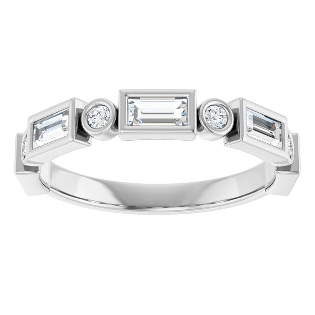 14K White Gold Straight Baguette 4 X 2 Mm Polished 3/4 Ctw Natural Diamond Anniversary Band, Size 7