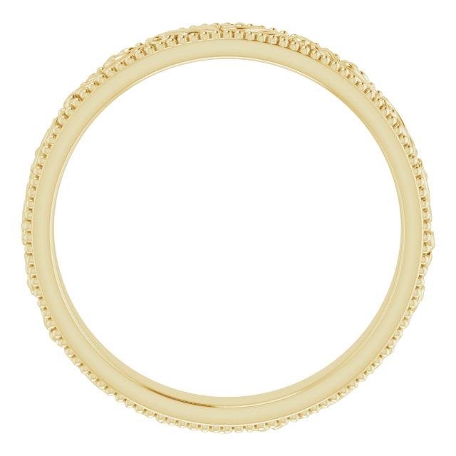 18K Yellow Gold 3.2 Mm Polished Milgrain Edge Floral Standard-Fit Flat Band, Size 5