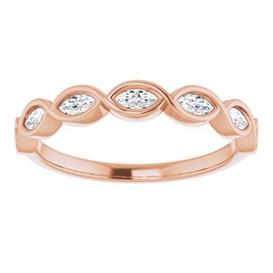 14K Rose Gold Marquise 3.5 X 1.75 Mm Polished 1/3 Ctw Natural Diamond Anniversary Band Size 7