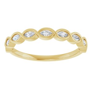 14K Yellow Gold Marquise 3 X 1.5 Mm Polished 1/4 Ctw Natural Diamond Anniversary Band Size 7