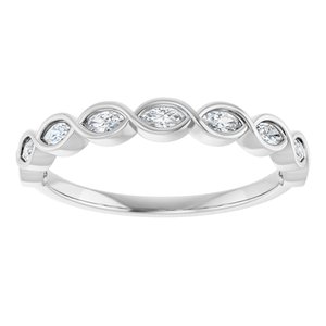14K White Gold Marquise 3 X 1.5 Mm Polished 1/4 Ctw Natural Diamond Anniversary Band Size 7