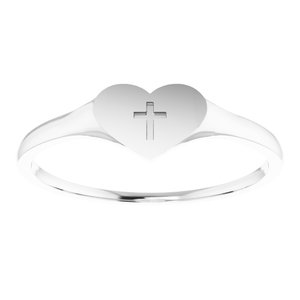 Sterling Silver Youth Heart With Cross Ring Size 5