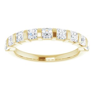 14K Yellow Gold Asscher 2.6 X 2.6 Mm Polished 9/10 Ctw Natural Diamond Anniversary Band Size 7