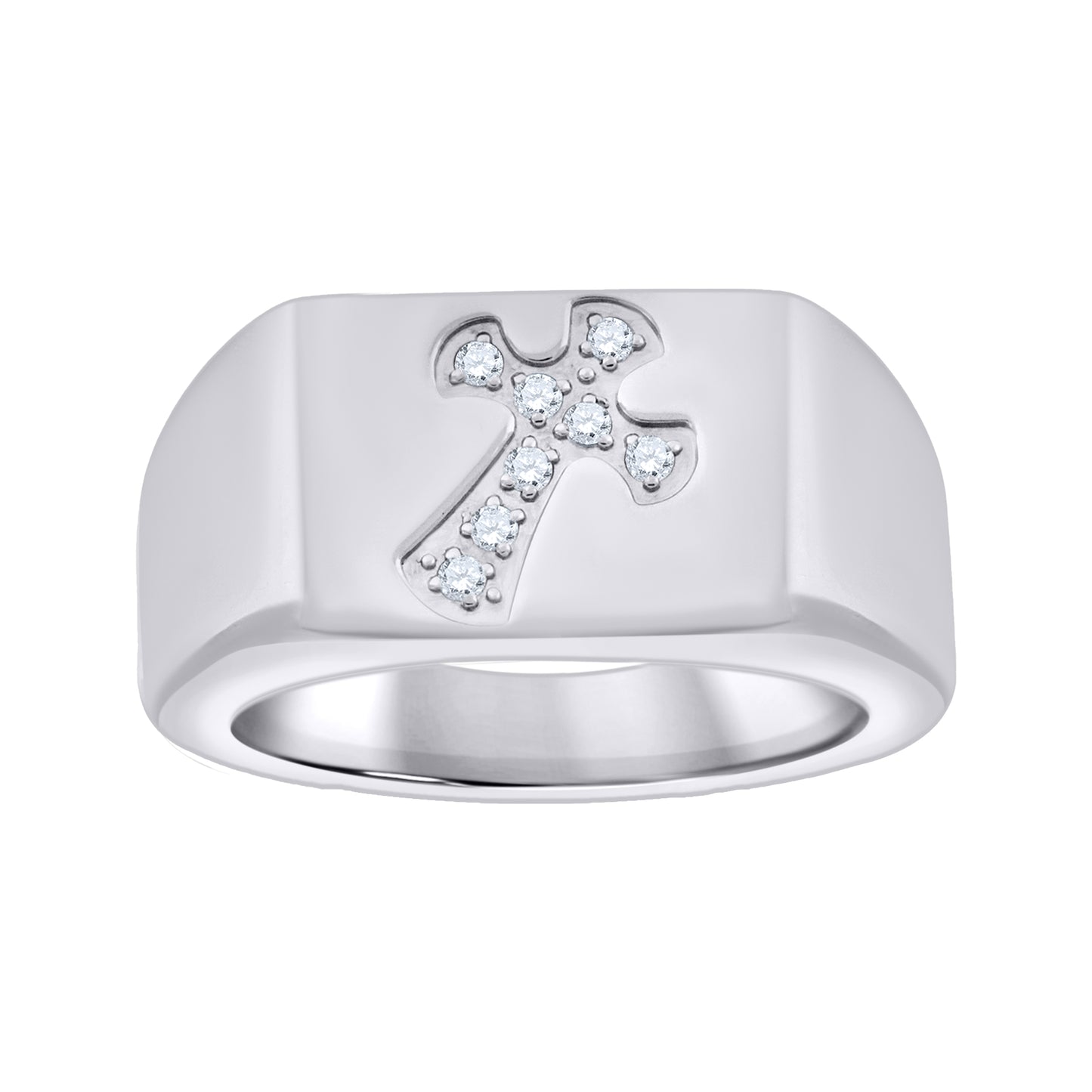 Stainless Steel Men's Cubic Zirconia Cross Polished Band Comfort-Fit Fashion Bridal Anniversary Wedding Engagement Band Ring