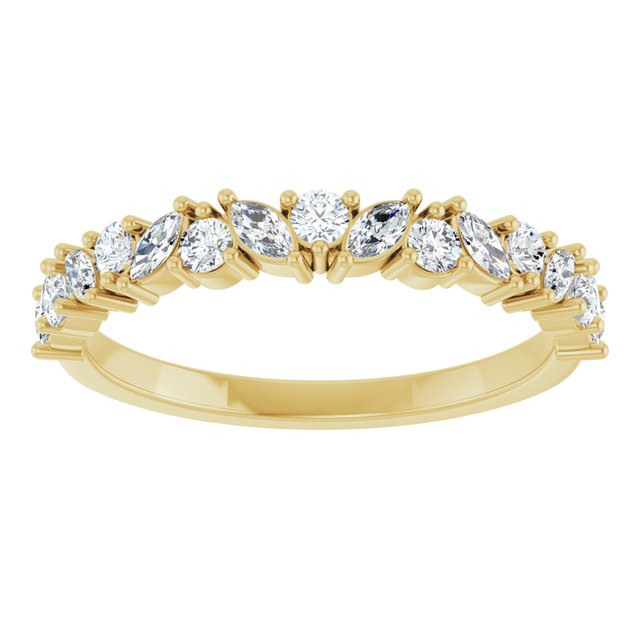 14K White Or Yellow Gold Marquise 3 X 1.5 Mm Polished 1/2 Ctw Natural Diamond Anniversary Band, Size 7