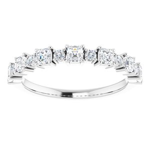 14K White Gold Asscher 2.6 X 2.6 Mm Polished 3/4 Ctw Natural Diamond Anniversary Band Size 7