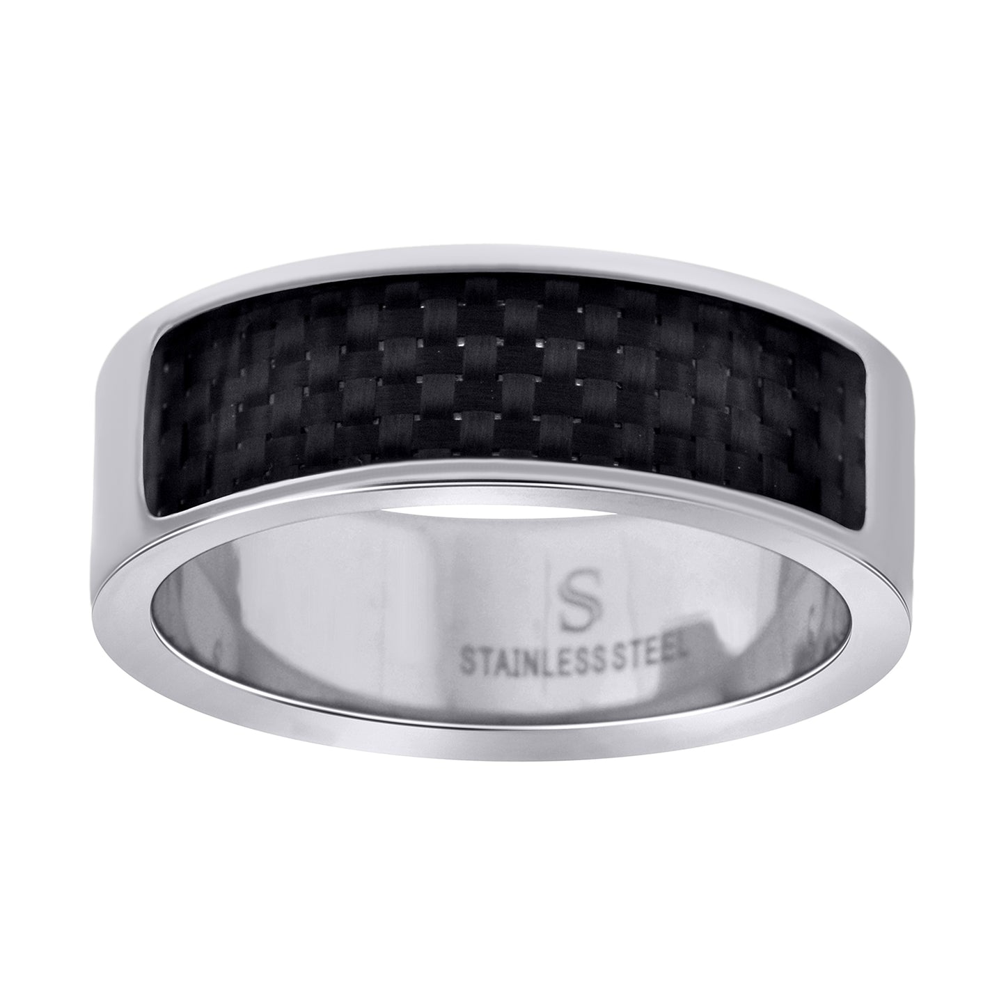 Stainless Steel Mens Carbon Fiber Inlay Band Sizes 7 - 14 Comfort-Fit Fashion Bridal Anniversary Wedding Engagement Band Ring