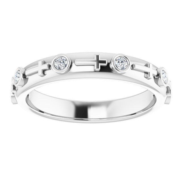 14K White Gold Round 1.7 Mm Polished 1/8 Ctw Natural Diamond Cross Ring, Size 7