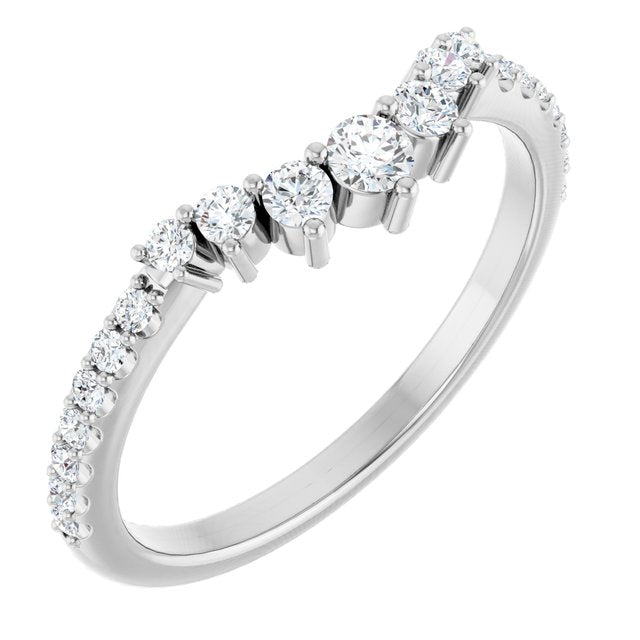 14K Yellow Or White Or Rose Gold Or Platinum Round Polished Natural Diamond Contour Band