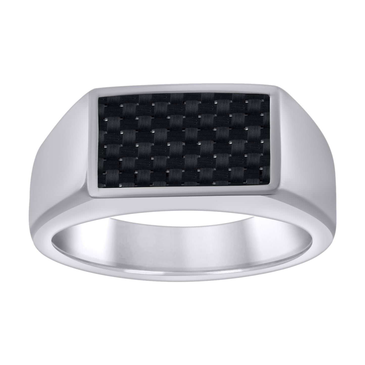 Stainless Steel Mens Carbon Fiber Rectangle Inlay Sizes 7 - 14 Comfort-Fit Fashion Bridal Anniversary Wedding Engagement Band Ring