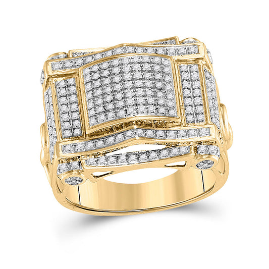 10K Yellow Gold Mens Round Diamond Domed Square Cluster Ring 5/8 Cttw, Mens Size: 7-13