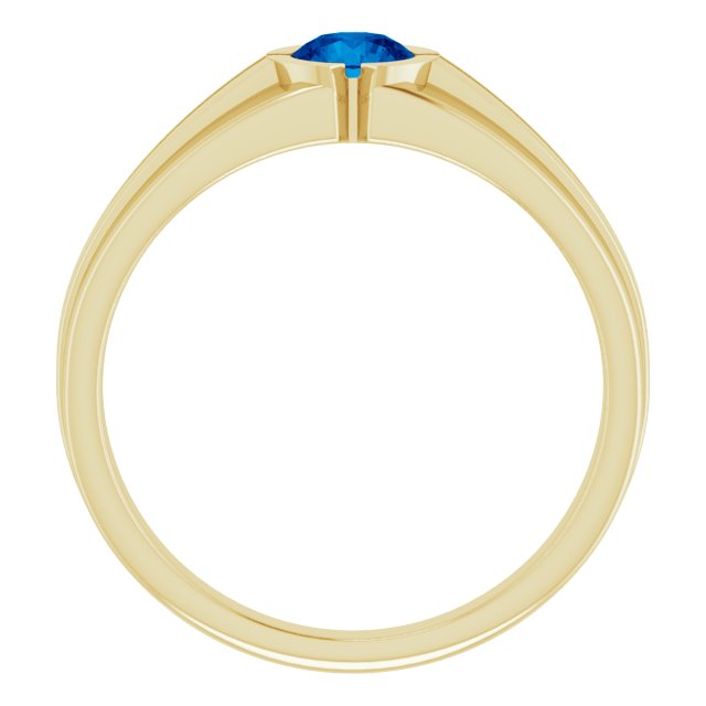 14K Yellow Gold Round 5.5 Mm Polished Lab-Grown Blue Sapphire Ring, Size 11