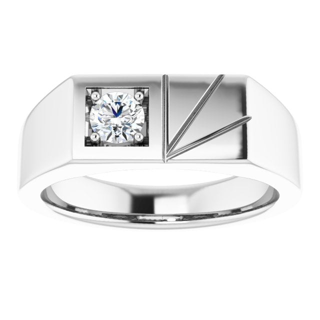 14K White Gold Round 4.3 Mm Polished 1/3 Ct Natural Diamond Ring, Size 11