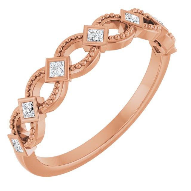 14K White Or Rose Gold Square 1.5 X 1.5 Mm Polished 1/6 Ctw Natural Diamond Stackable Ring, Size 7