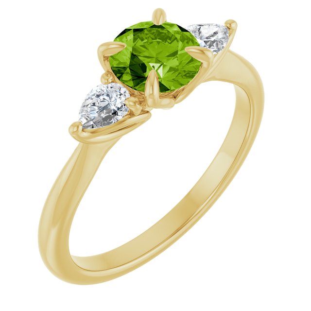 14K White Or Yellow Gold Round 6 Mm Polished Natural Peridot And 1/4 Ctw Natural Diamond Ring, Size 7