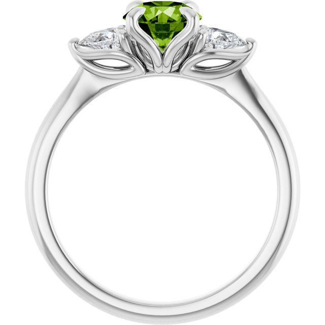 14K White Or Yellow Gold Round 6 Mm Polished Natural Peridot And 1/4 Ctw Natural Diamond Ring, Size 7