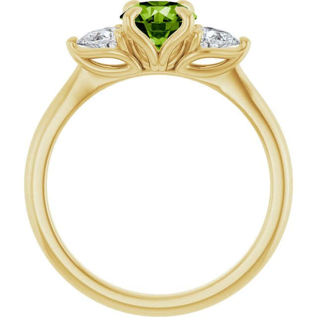 14K White Or Yellow Gold Round 6 Mm Polished Natural Peridot And 1/4 Ctw Natural Diamond Ring, Size 7