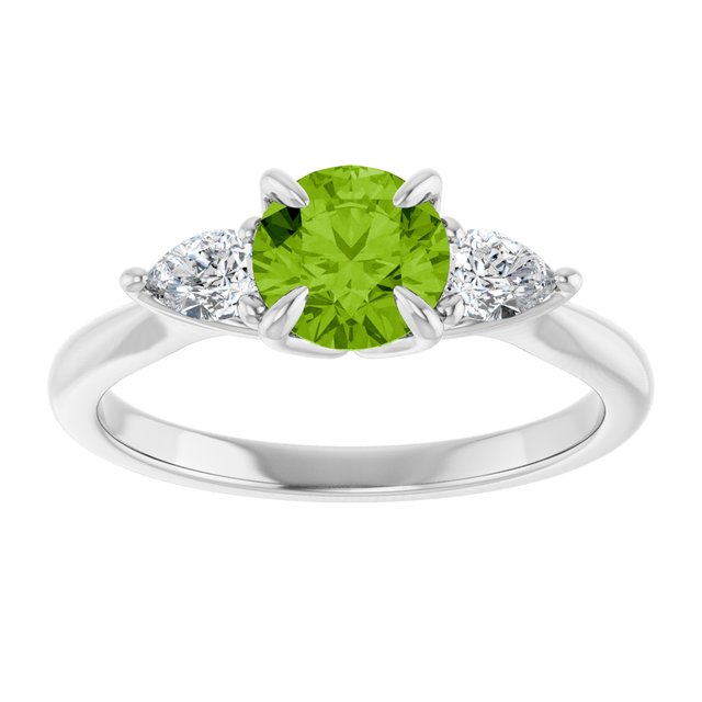 14K White Or Yellow Gold Round 6 Mm Polished Natural Peridot And 1/4 Ctw Natural Diamond Ring, Size 7