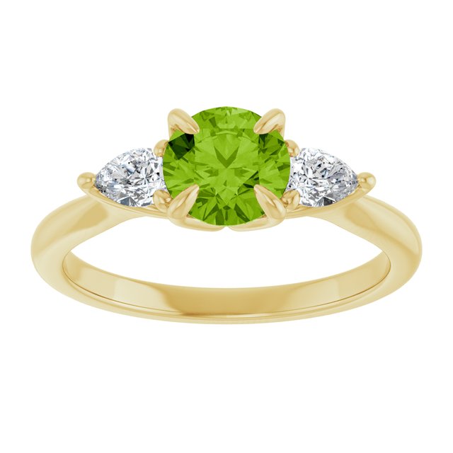 14K White Or Yellow Gold Round 6 Mm Polished Natural Peridot And 1/4 Ctw Natural Diamond Ring, Size 7