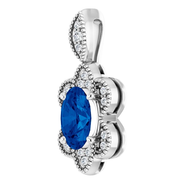 14K White Gold Oval 7 X 5Mm I1, G-H Polished Natural Blue Sapphire And .06 Ctw Natural Diamond Pendant