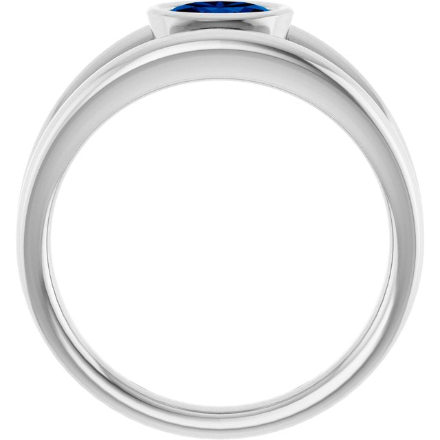 14K White Gold Oval 6 X 4 Mm Polished Natural Blue Sapphire Ring, Size 7