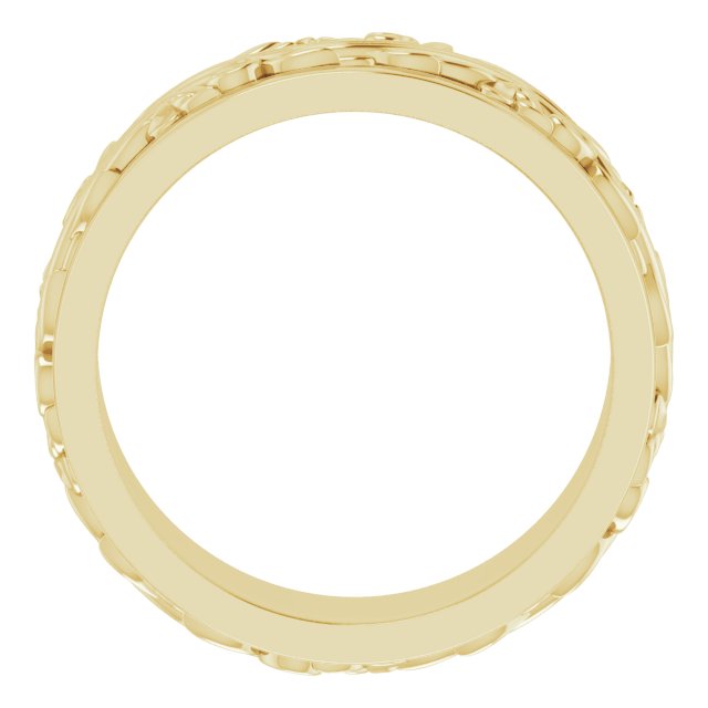 18K Yellow Gold 7 Mm Polished Sculptural Inlay Standard-Fit Flat Band, Size 8.5