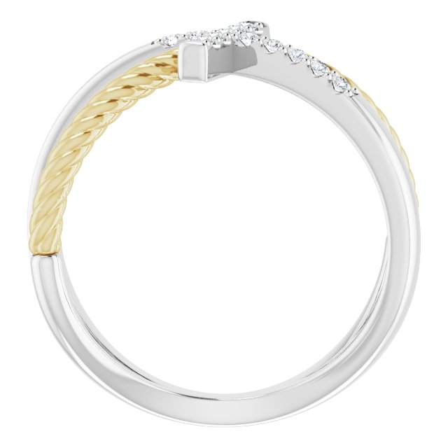 14K White/Yellow Gold Round 1.3 Mm Polished 1/10 Ctw Natural Diamond Criss-Cross Rope Ring, Size 7