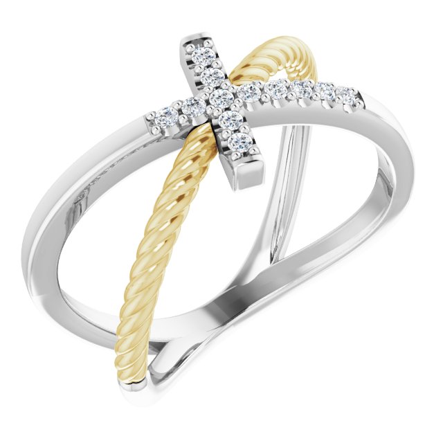 14K White/Yellow Gold Round 1.3 Mm Polished 1/10 Ctw Natural Diamond Criss-Cross Rope Ring, Size 7