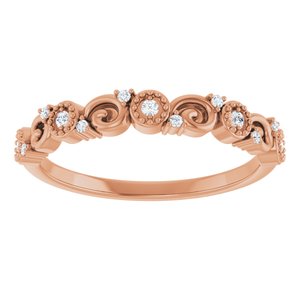 14K Rose Gold Round 1.3 Mm Polished .08 Ctw Natural Diamond Sculptural Anniversary Band Size 7