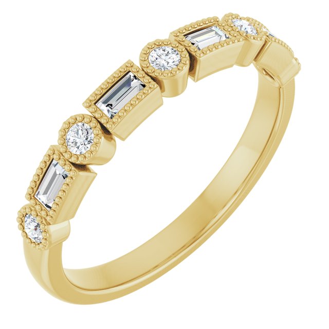 14K Yellow Gold Straight Baguette 2.75 X 1.25 Mm Polished 1/4 Ctw Natural Diamond Anniversary Band, Size 7