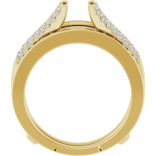 14K Yellow Gold Round Polished 1/2 Ctw Natural Diamond Double Row Ring Guard, Size 7