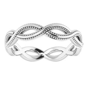 Platinum 4.55 Mm Polished Infinity-Inspired Milgrain Band Size 6.5