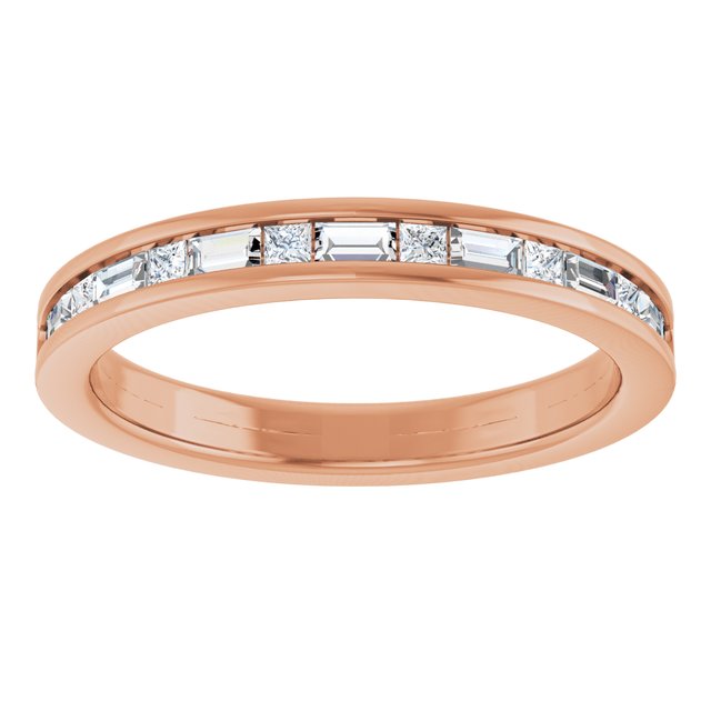 14K Rose Gold Straight Baguette 2.5 X 1.5 Mm Polished 3/8 Ctw Natural Diamond Channel-Set Anniversary Band, Size 7