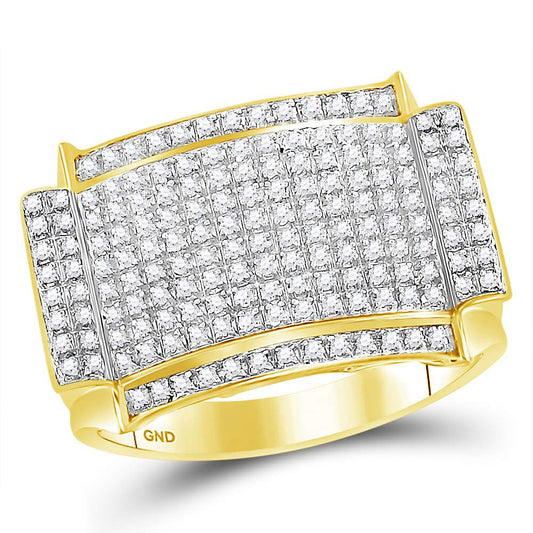 10K Yellow Gold Mens Round Diamond Rectangle Cluster Ring 1/2 Cttw, Mens Size: 7-13