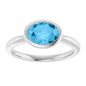 14K White Gold Natural Swiss Blue Topaz Oval 8 X 6 Mm Polished Natural Swiss Blue Topaz Ring Size 7